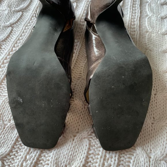 Brown Metallic Shiny Open Toe Heels - Picture 6 of 6